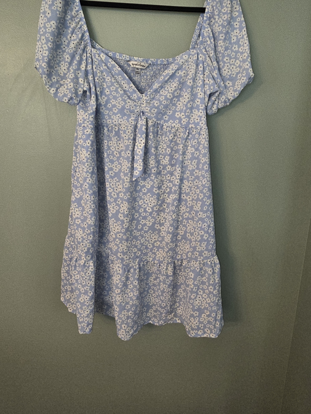 Light Blue Floral Puff-Sleeve Dress
